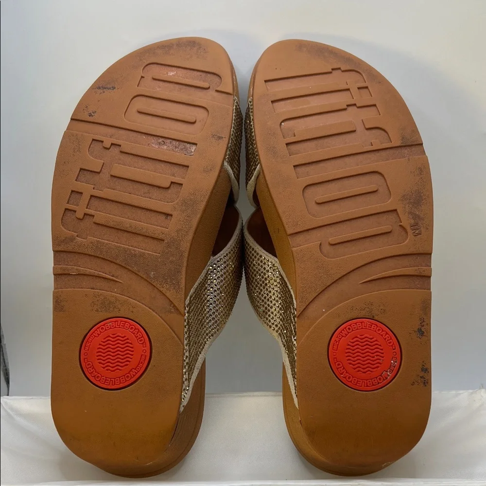 Fitflop Gold Rhinestones Crisscross Sandals-Size 9-Comfy-Slip on-Casual - Picture 14 of 16